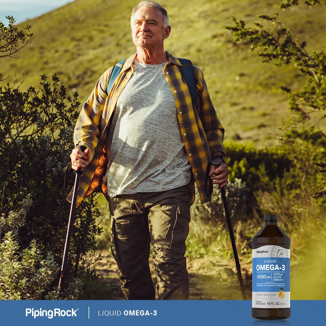 Piping Rock Omega 3 Fischöl flüssig | 473 ml | Quecksilberfrei | Zitronengeschmack | 1370 mg aktive Omega-3 | für Männer und Frauen | Nicht-GVO, Glutenfrei