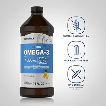 Piping Rock Omega 3 Fischöl flüssig | 473 ml | Quecksilberfrei | Zitronengeschmack | 1370 mg aktive Omega-3 | für Männer und Frauen | Nicht-GVO, Glutenfrei