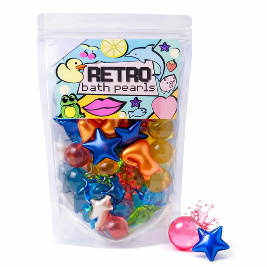Retro Badeperlen Jumbo-Pack mit 30 Stück – Verschiedene Formen und Düfte: Tiere, Herzen, Sterne, Perlen – Badeölperlen – Geschenk für Mama, Geschenk für Frauen, Geburtstagsgeschenk für Frauen – Badeperlen – Badegeschenkset