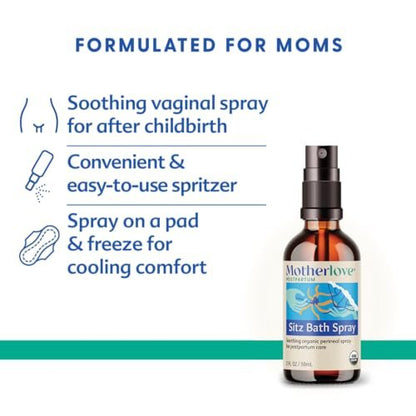 Motherlove Sitz Bad Spray (118 ml) – Kräuter-Peri-Spray mit Hamamelis für die Wochenbettpflege – USDA Bio, vegan & tierversuchsfrei