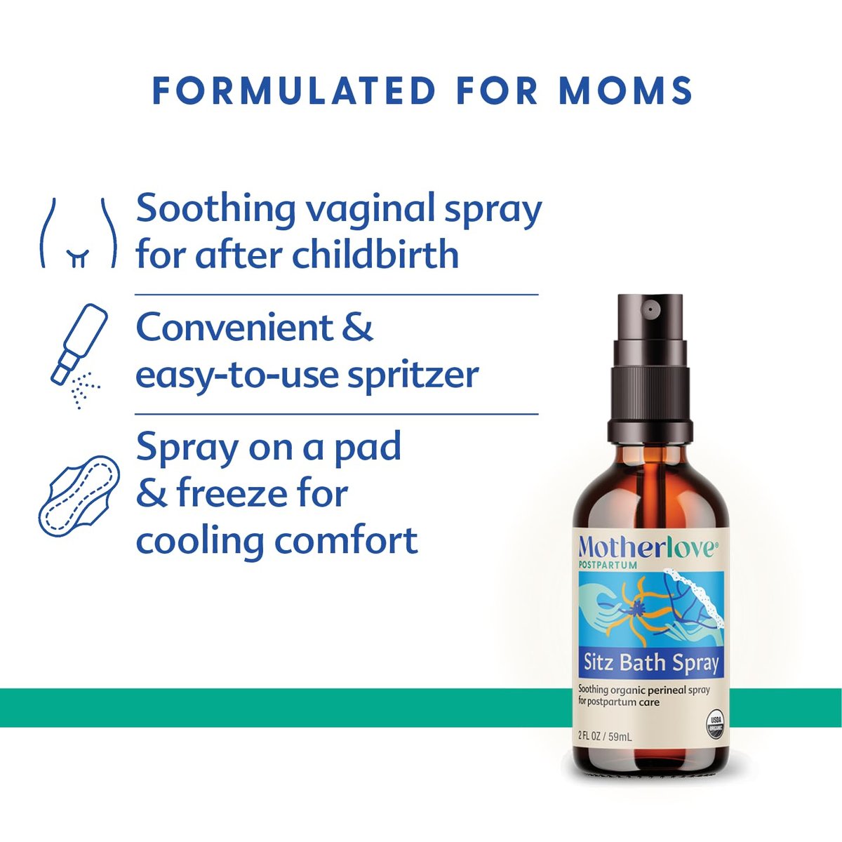 Motherlove Sitz Bad Spray (118 ml) – Kräuter-Peri-Spray mit Hamamelis für die Wochenbettpflege – USDA Bio, vegan & tierversuchsfrei