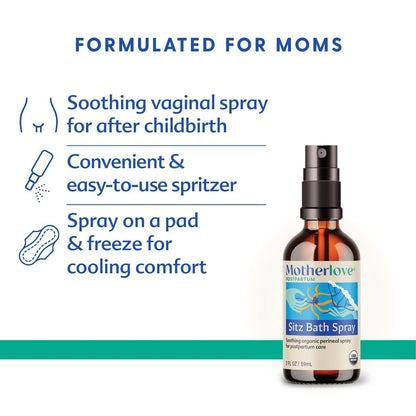 Motherlove Sitz Bad Spray (118 ml) – Kräuter-Peri-Spray mit Hamamelis für die Wochenbettpflege – USDA Bio, vegan & tierversuchsfrei