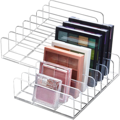 TUZAZO 2er-Pack Acryl-Aufbewahrungsbox für Lidschattenpaletten - 7-Fach Make-up-Organizer - Kosmetik-Display-Halter für Lidschatten, Rouge, Kontur-Kits, Sonnenbrillen