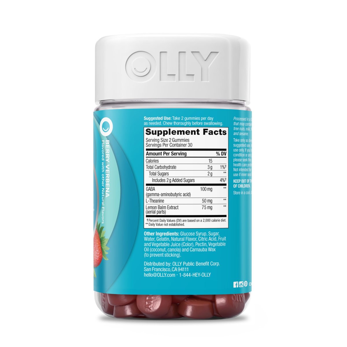 OLLY Goodbye Stress Gummibärchen mit GABA, L-Theanin und Zitronenmelisse – Stressabbau, Blaubeergeschmack, 60 Stück