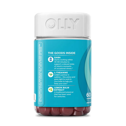 OLLY Goodbye Stress Gummibärchen mit GABA, L-Theanin und Zitronenmelisse – Stressabbau, Blaubeergeschmack, 60 Stück
