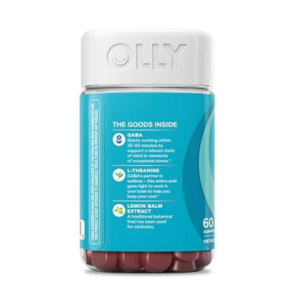OLLY Goodbye Stress Gummibärchen mit GABA, L-Theanin und Zitronenmelisse – Stressabbau, Blaubeergeschmack, 60 Stück