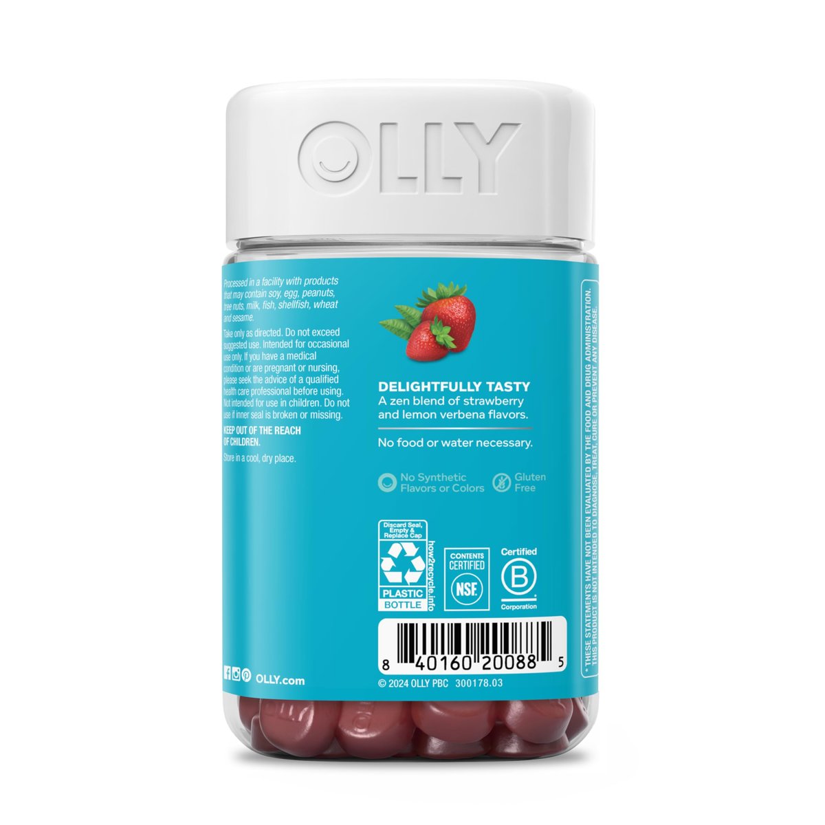 OLLY Goodbye Stress Gummibärchen mit GABA, L-Theanin und Zitronenmelisse – Stressabbau, Blaubeergeschmack, 60 Stück