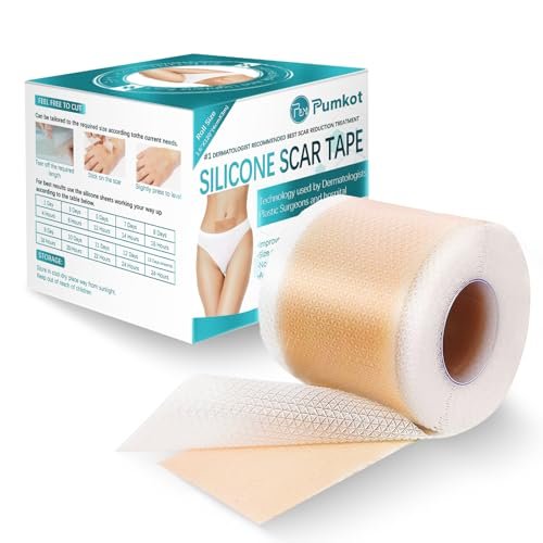 Pumkot Silikon-Narbenpflaster, Silikon-Narbenband (1,6" x 120" Rolle-3M), Medizinisches Silikon zur Narbenentfernung für Operationsnarben, Keloide, Kaiserschnitt, Verbrennungen – verbesserte Haftung, wasserdicht, wiederverwendbar