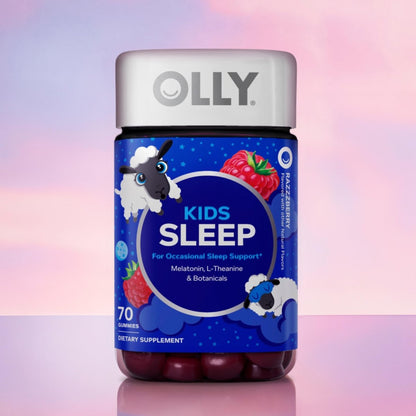 OLLY Kids Schlafgummis mit Melatonin, L-Theanin, Kamille und Zitronenmelisse, Himbeergeschmack - 70 Stück