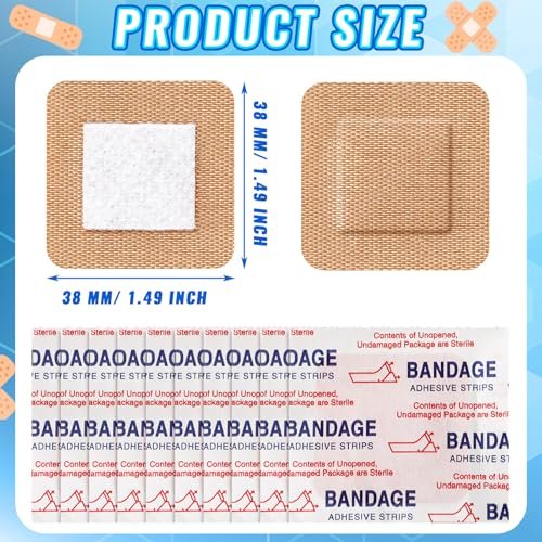 Marsui 200 Pcs Klebepflaster Quadratisch Beige Flexible Wundschnellverband Nicht Latex Fingerkuppe für Kleine Schnitte Wundversorgung Diskret Erste Hilfe und Verdeckt Hautstellen (1,5")