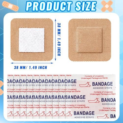 Marsui 200 Pcs Klebepflaster Quadratisch Beige Flexible Wundschnellverband Nicht Latex Fingerkuppe für Kleine Schnitte Wundversorgung Diskret Erste Hilfe und Verdeckt Hautstellen (1,5")