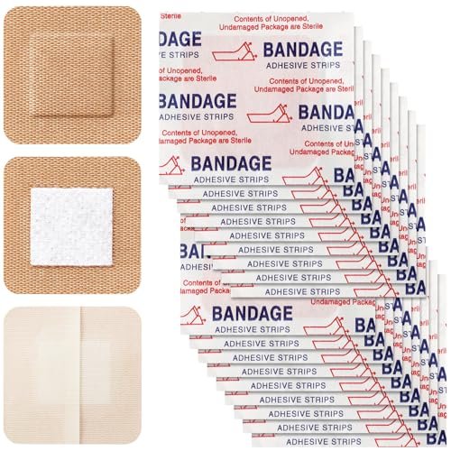 Marsui 200 Pcs Klebepflaster Quadratisch Beige Flexible Wundschnellverband Nicht Latex Fingerkuppe für Kleine Schnitte Wundversorgung Diskret Erste Hilfe und Verdeckt Hautstellen (1,5")