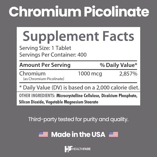 HealthFare Chrompicolinat 1000 mcg | 400 vegane Tabletten | Hochabsorbierendes Mineralstoffpräparat | Unterstützt gesunden Zuckerstoffwechsel & Nährstoffaufnahme | Non-GMO, glutenfrei | Hergestellt in den USA