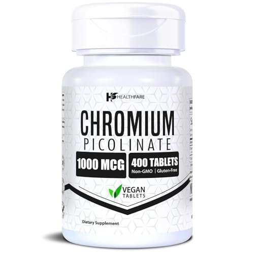 HealthFare Chrompicolinat 1000 mcg | 400 vegane Tabletten | Hochabsorbierendes Mineralstoffpräparat | Unterstützt gesunden Zuckerstoffwechsel & Nährstoffaufnahme | Non-GMO, glutenfrei | Hergestellt in den USA