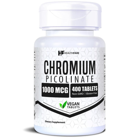 HealthFare Chrompicolinat 1000 mcg | 400 vegane Tabletten | Hochabsorbierendes Mineralstoffpräparat | Unterstützt gesunden Zuckerstoffwechsel & Nährstoffaufnahme | Non-GMO, glutenfrei | Hergestellt in den USA