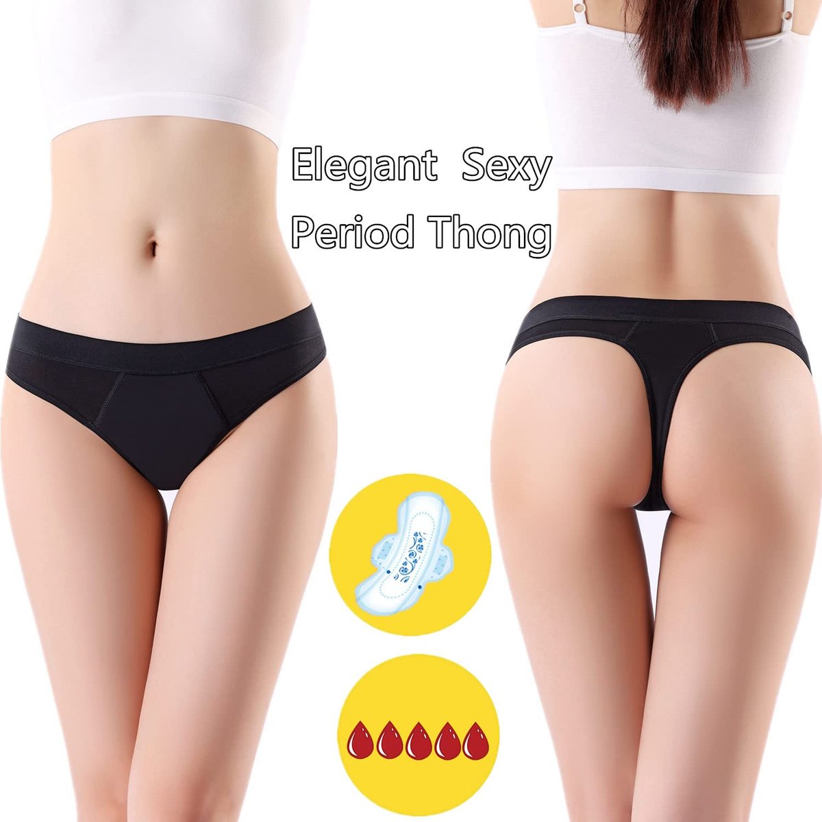 ZVZK Periodenslip für Frauen – Auslaufsichere Perioden-Strings, saugfähige Menstruationsunterwäsche für starke Tage, G-Strings (M, 3x Schwarz)