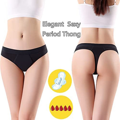 ZVZK Periodenslip für Frauen – Auslaufsichere Perioden-Strings, saugfähige Menstruationsunterwäsche für starke Tage, G-Strings (M, 3x Schwarz)
