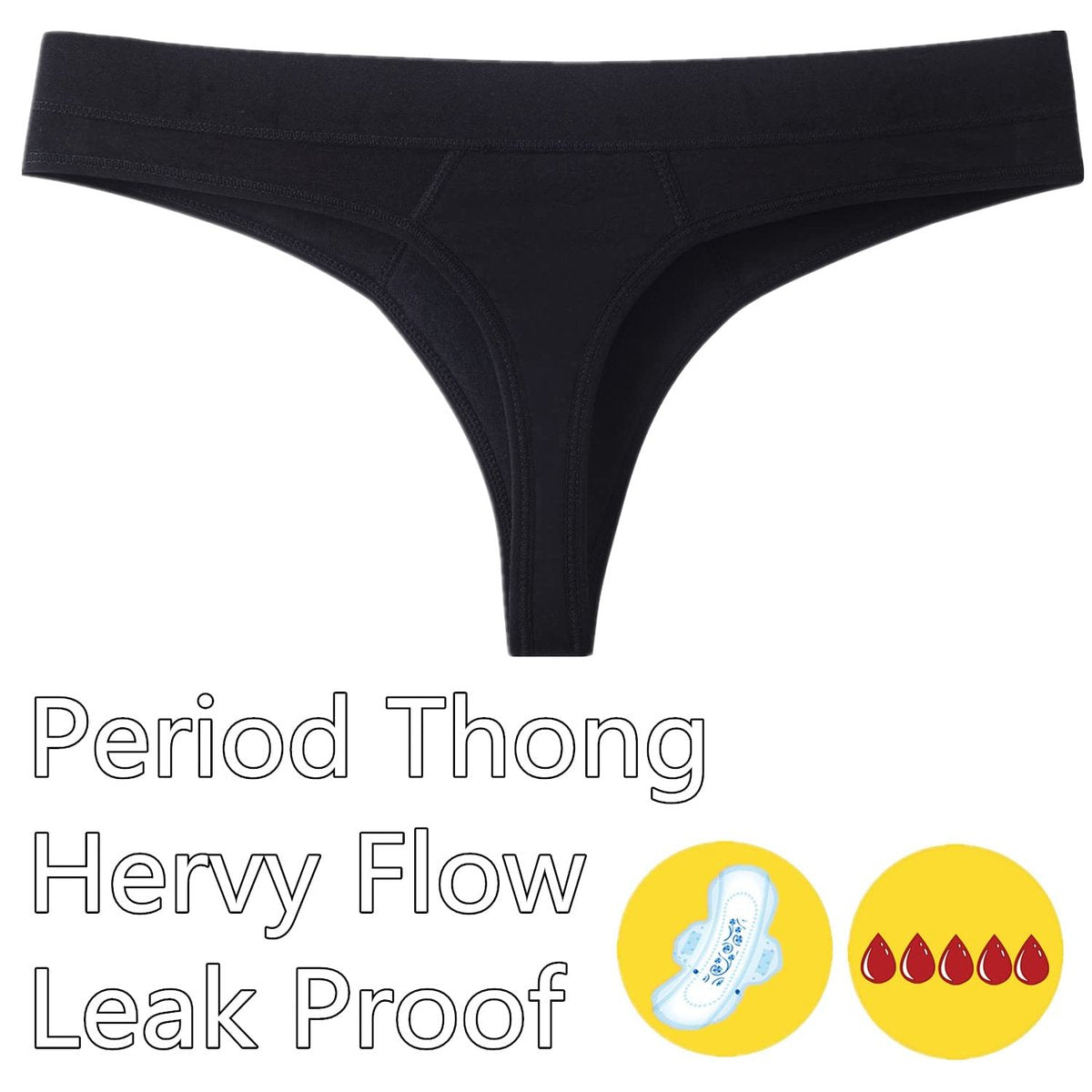 ZVZK Periodenslip für Frauen – Auslaufsichere Perioden-Strings, saugfähige Menstruationsunterwäsche für starke Tage, G-Strings (M, 3x Schwarz)