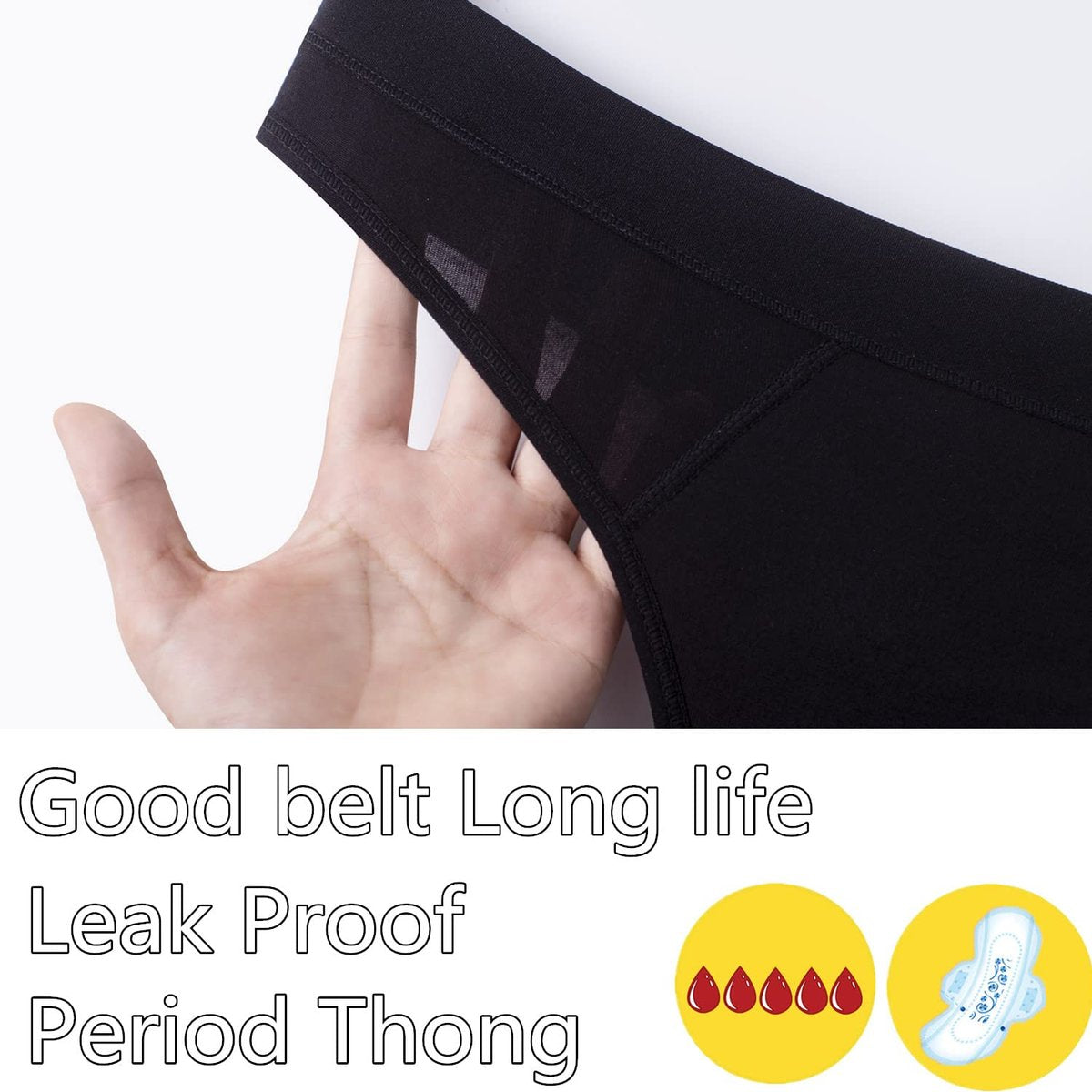 ZVZK Periodenslip für Frauen – Auslaufsichere Perioden-Strings, saugfähige Menstruationsunterwäsche für starke Tage, G-Strings (M, 3x Schwarz)