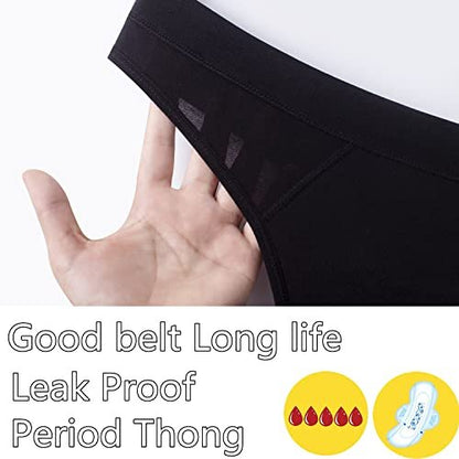 ZVZK Periodenslip für Frauen – Auslaufsichere Perioden-Strings, saugfähige Menstruationsunterwäsche für starke Tage, G-Strings (M, 3x Schwarz)
