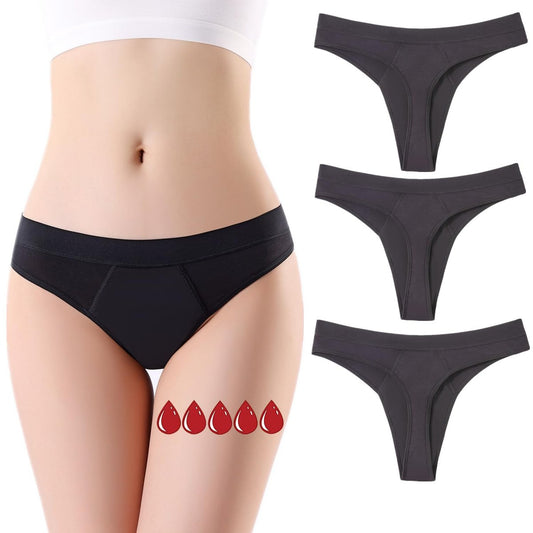 ZVZK Periodenslip für Frauen – Auslaufsichere Perioden-Strings, saugfähige Menstruationsunterwäsche für starke Tage, G-Strings (M, 3x Schwarz)