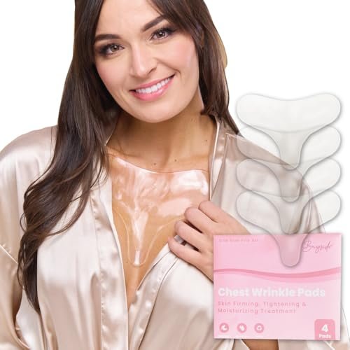 Chest Wrinkle Patches Wiederverwendbar | Anti-Aging-Pflaster für feine Linien | Langlebige Fältchenpads für ein jugendliches Aussehen | Hautsichere Brustpflege-Lösung | Enthält 4 langlebige Pads für ein glattes Aussehen 4 Stück