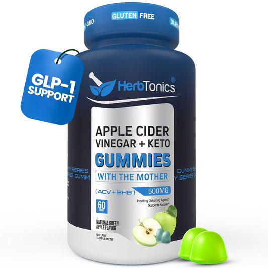 Herbtonics Keto Apfelessig Gummis | Verdauung & Detox | GLP-1 Unterstützung | Zuckerfreie BHB-Formel für Keto – Roh-Apfelessig mit der Mutter – 60 vegane ACV Gummis