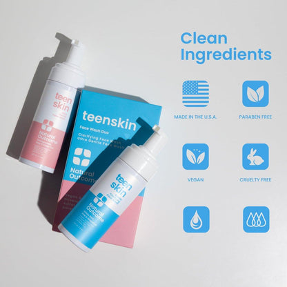 natural outcome Teen Skin Face Wash Duo | Sanfte, schäumende Gesichtsreinigung für Jungen & Mädchen | Nicht-toxische Inhaltsstoffe | Ideal für Teenager, Pre-Teens & Kinder zur Vorbeugung von Akne | Zwei 150-ml-Flaschen