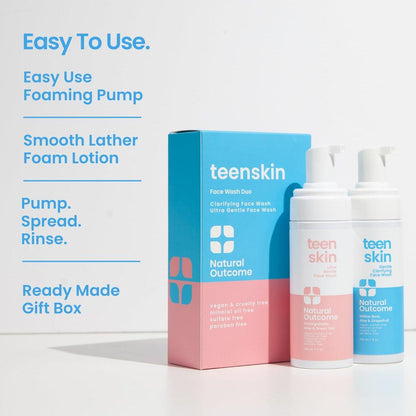natural outcome Teen Skin Face Wash Duo | Sanfte, schäumende Gesichtsreinigung für Jungen & Mädchen | Nicht-toxische Inhaltsstoffe | Ideal für Teenager, Pre-Teens & Kinder zur Vorbeugung von Akne | Zwei 150-ml-Flaschen