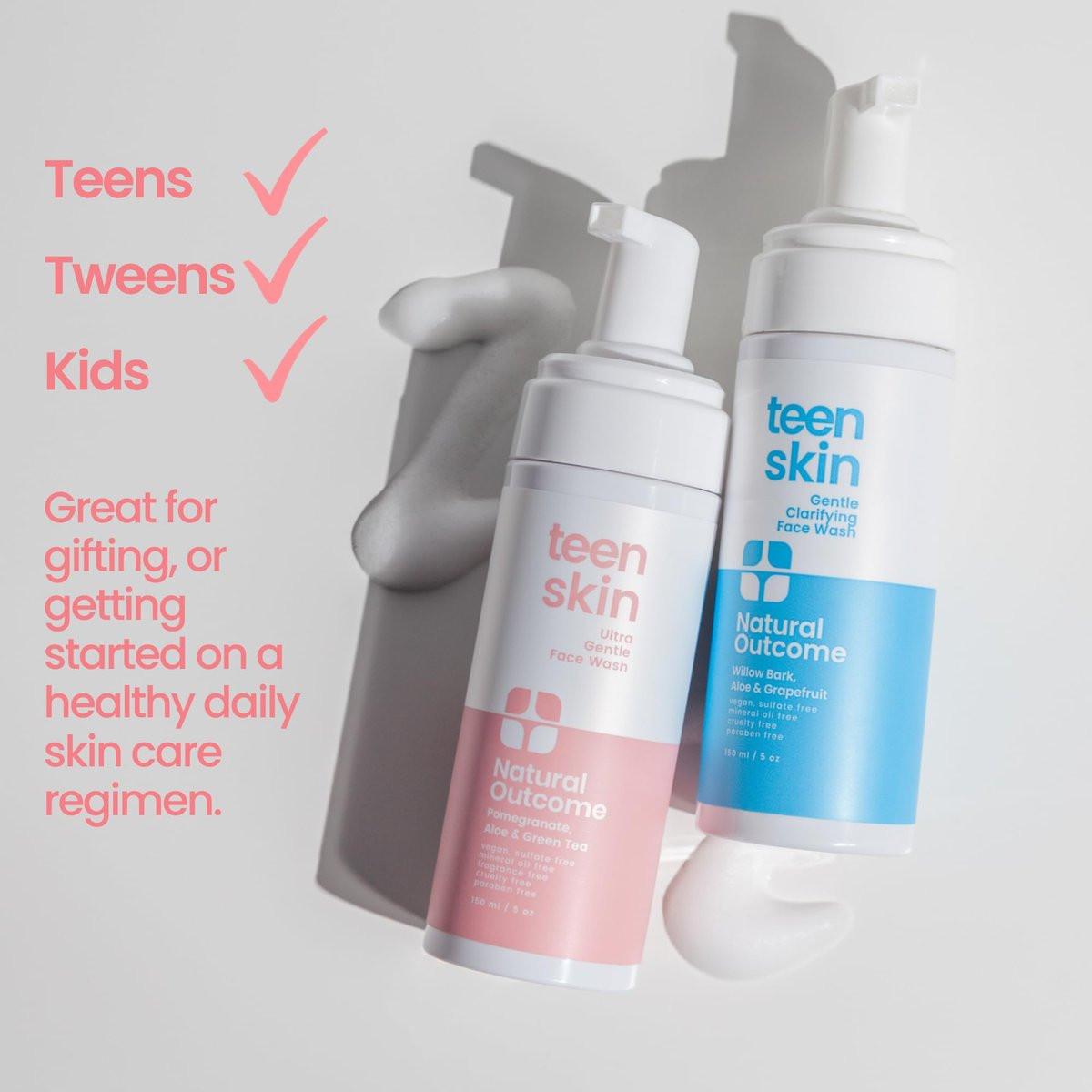 natural outcome Teen Skin Face Wash Duo | Sanfte, schäumende Gesichtsreinigung für Jungen & Mädchen | Nicht-toxische Inhaltsstoffe | Ideal für Teenager, Pre-Teens & Kinder zur Vorbeugung von Akne | Zwei 150-ml-Flaschen