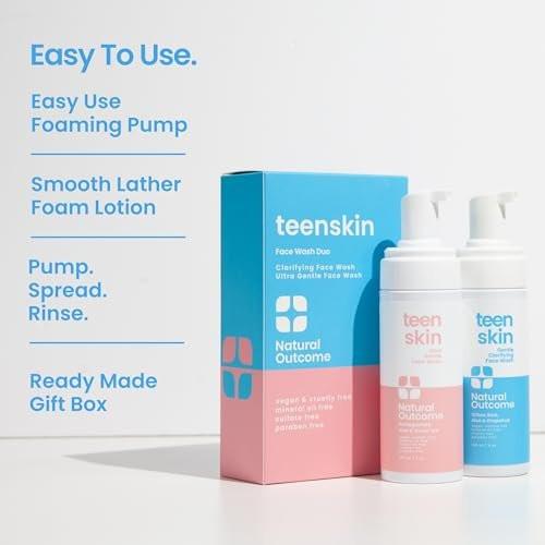 natural outcome Teen Skin Face Wash Duo | Sanfte, schäumende Gesichtsreinigung für Jungen & Mädchen | Nicht-toxische Inhaltsstoffe | Ideal für Teenager, Pre-Teens & Kinder zur Vorbeugung von Akne | Zwei 150-ml-Flaschen