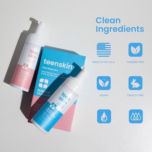 natural outcome Teen Skin Face Wash Duo | Sanfte, schäumende Gesichtsreinigung für Jungen & Mädchen | Nicht-toxische Inhaltsstoffe | Ideal für Teenager, Pre-Teens & Kinder zur Vorbeugung von Akne | Zwei 150-ml-Flaschen
