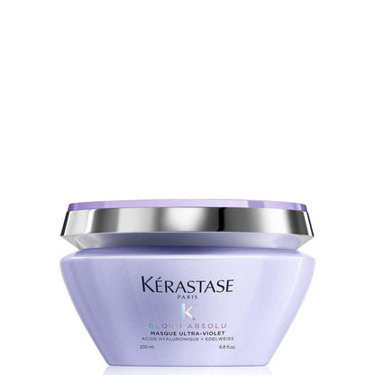 Kerastase Blond Absolu Ultra-Violet Lila Haarmaske für aufgehelltes, gesträhntes und graues Haar – Neutralisiert Gelb- und Messingstiche mit Hyaluronsäure, 200 ml