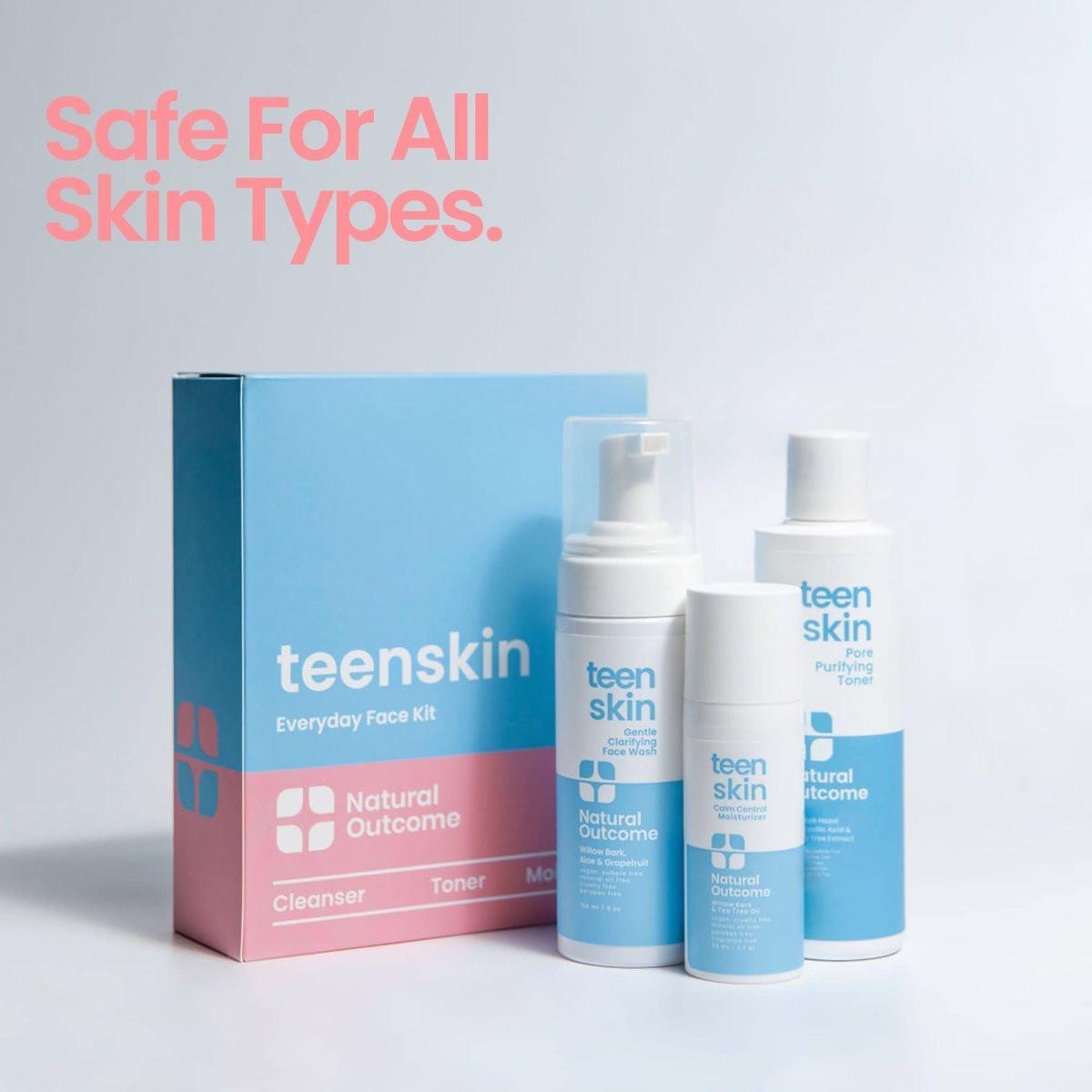 Teen Skin Care Kit 3-Stufen | Akne Gesichtsreinigung Hautpflege-Regime | Gesichtsreinigung, Toner & Feuchtigkeitscreme für Teenager & Preteens | 3-teiliges Set von Natural Outcome