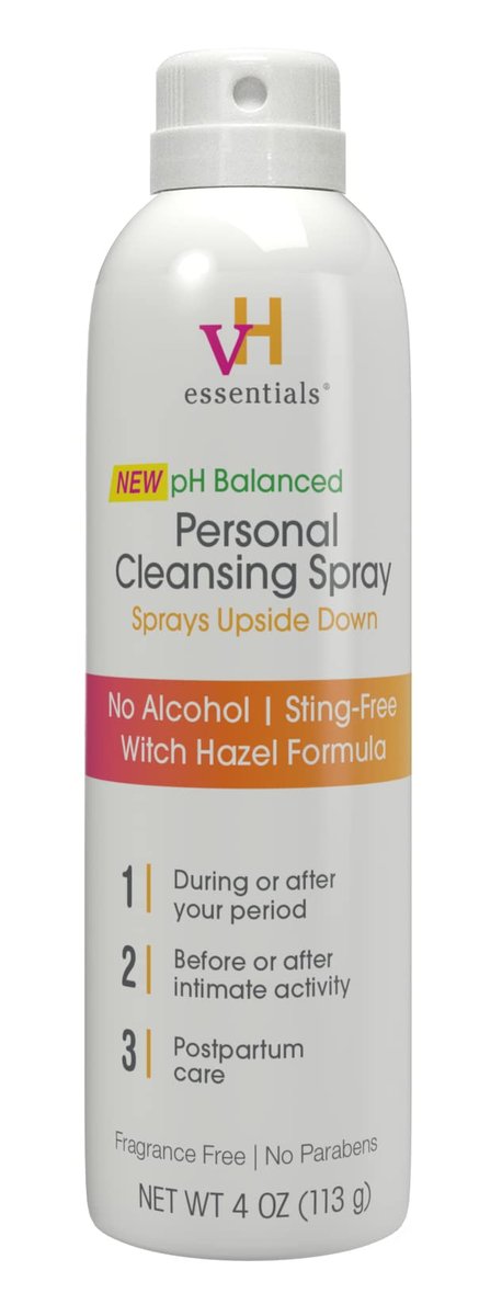 vH essentials Personal Cleansing Spray, pH-ausgleichend mit Milchsäure, stichfrei, Hexenschuss-Formel, parfümfrei, parabenfrei, sprüht kopfüber für einfache äußere intime Reinigung, 118 ml
