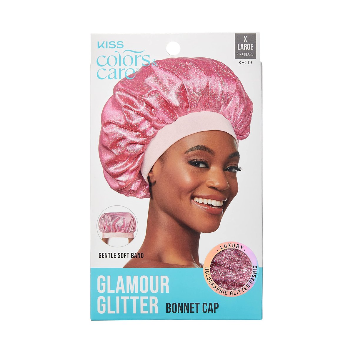 KISS COLORS & CARE Glitter Bonnet XL – Seidig weiche Schlafhaube in Pink, atmungsaktiv und hautfreundlich für die meisten Haartypen