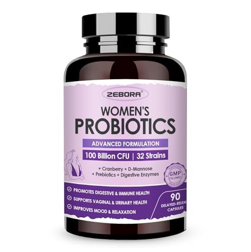 ZEBORA Probiotika für Frauen Verdauungsgesundheit mit Enzymen & Präbiotika 100 Milliarden KBE | Vaginale Probiotika mit D-Mannose & Cranberry | Unterstützung der Harnwege | Immunsystem, 90 Kapseln