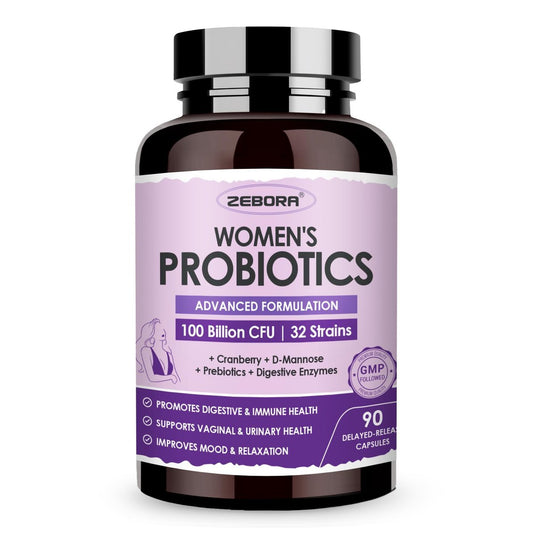 ZEBORA Probiotika für Frauen Verdauungsgesundheit mit Enzymen & Präbiotika 100 Milliarden KBE | Vaginale Probiotika mit D-Mannose & Cranberry | Unterstützung der Harnwege | Immunsystem, 90 Kapseln