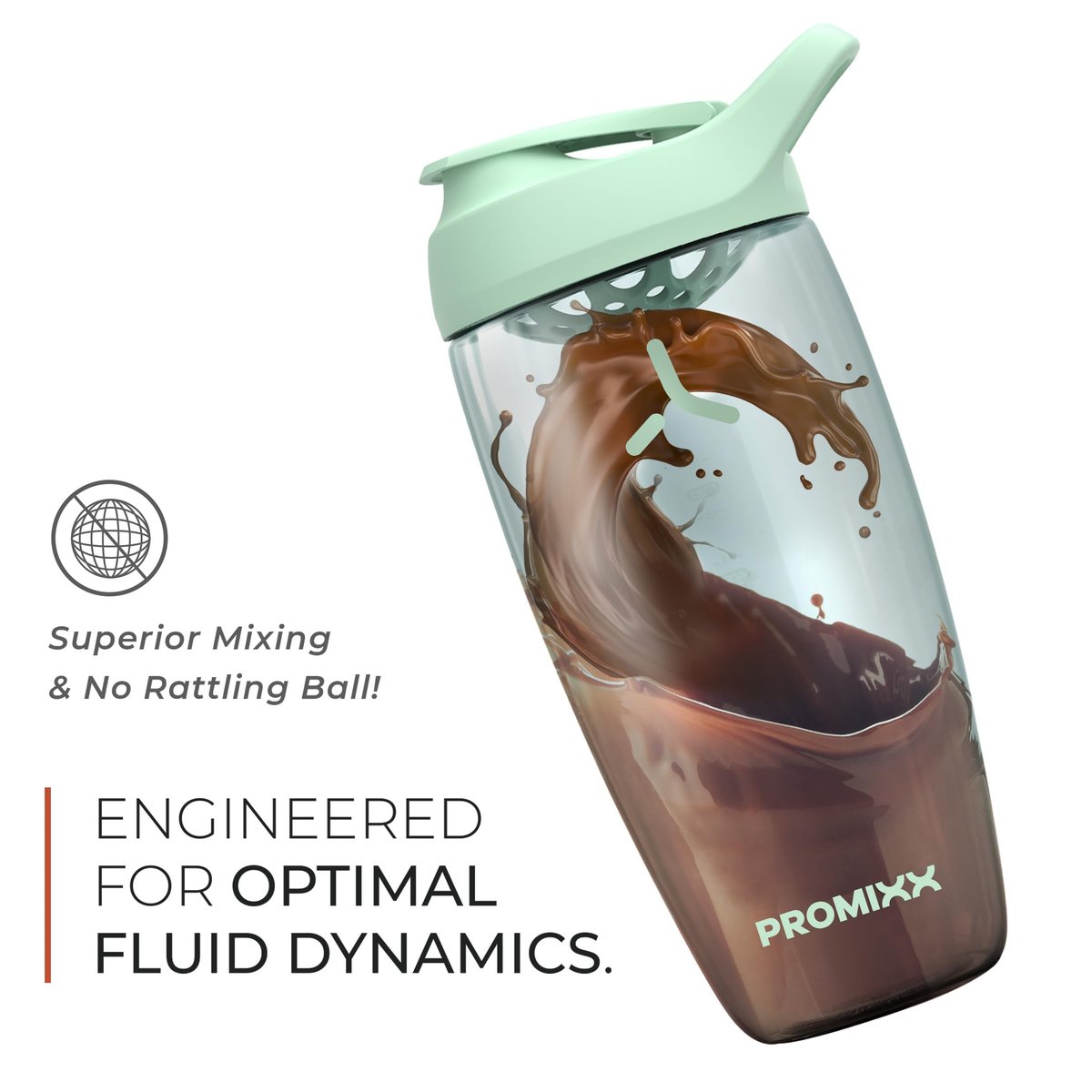 Promixx Pursuit Protein Shaker Flasche (32 oz) – Lautloser No-Ball Mixer, Auslaufsicherer Deckel, BPA/BPS & Phthalat-freies ECOZEN – Leicht zu reinigender Shaker-Becher für Proteinshakes, Pre- & Post-Workout-Smoothies