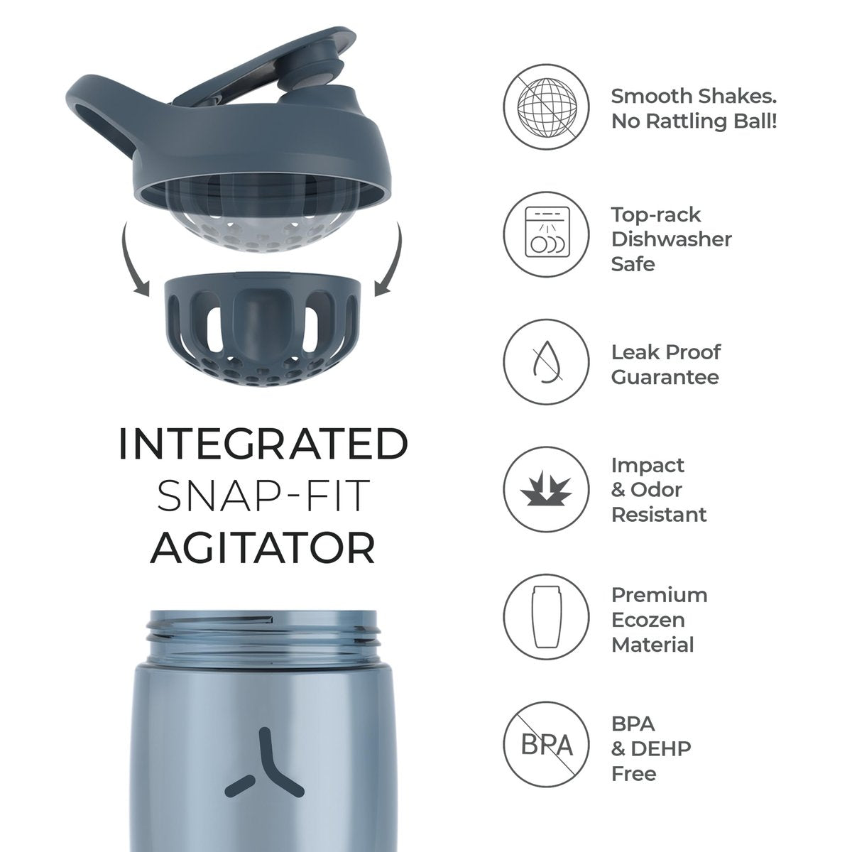 Promixx Pursuit Protein Shaker Flasche (32 oz) – Lautloser No-Ball Mixer, Auslaufsicherer Deckel, BPA/BPS & Phthalat-freies ECOZEN – Leicht zu reinigender Shaker-Becher für Proteinshakes, Pre- & Post-Workout-Smoothies