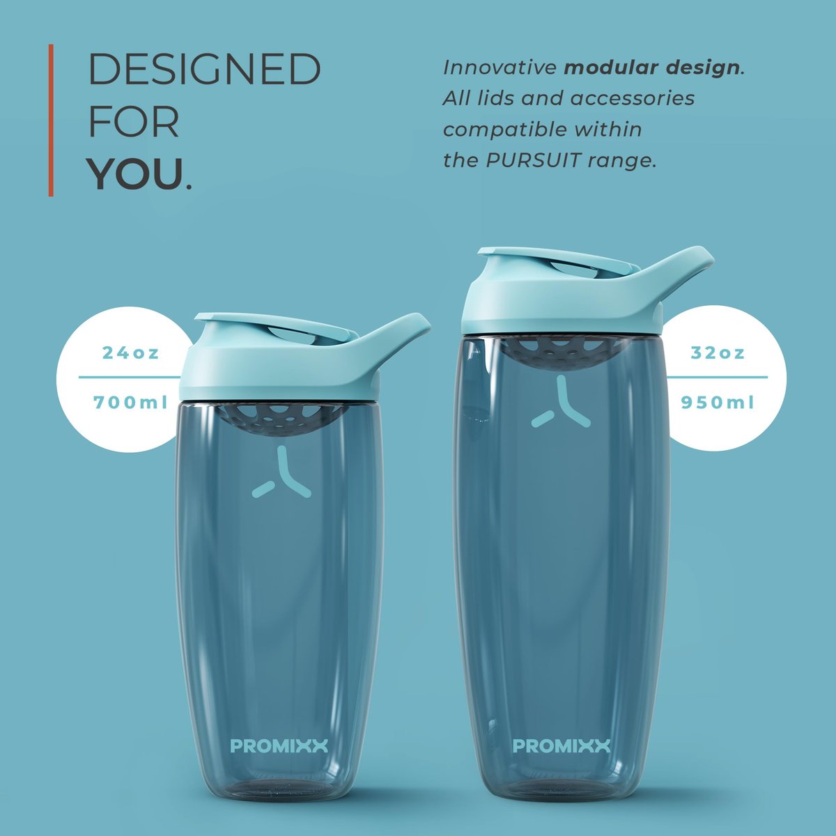 Promixx Pursuit Protein Shaker Flasche (32 oz) – Lautloser No-Ball Mixer, Auslaufsicherer Deckel, BPA/BPS & Phthalat-freies ECOZEN – Leicht zu reinigender Shaker-Becher für Proteinshakes, Pre- & Post-Workout-Smoothies