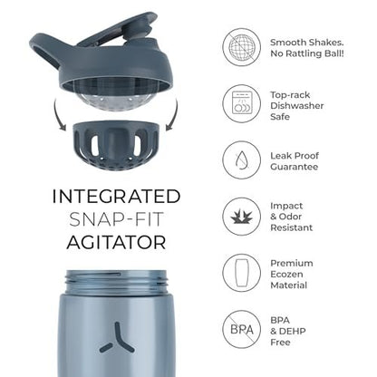 Promixx Pursuit Protein Shaker Flasche (32 oz) – Lautloser No-Ball Mixer, Auslaufsicherer Deckel, BPA/BPS & Phthalat-freies ECOZEN – Leicht zu reinigender Shaker-Becher für Proteinshakes, Pre- & Post-Workout-Smoothies