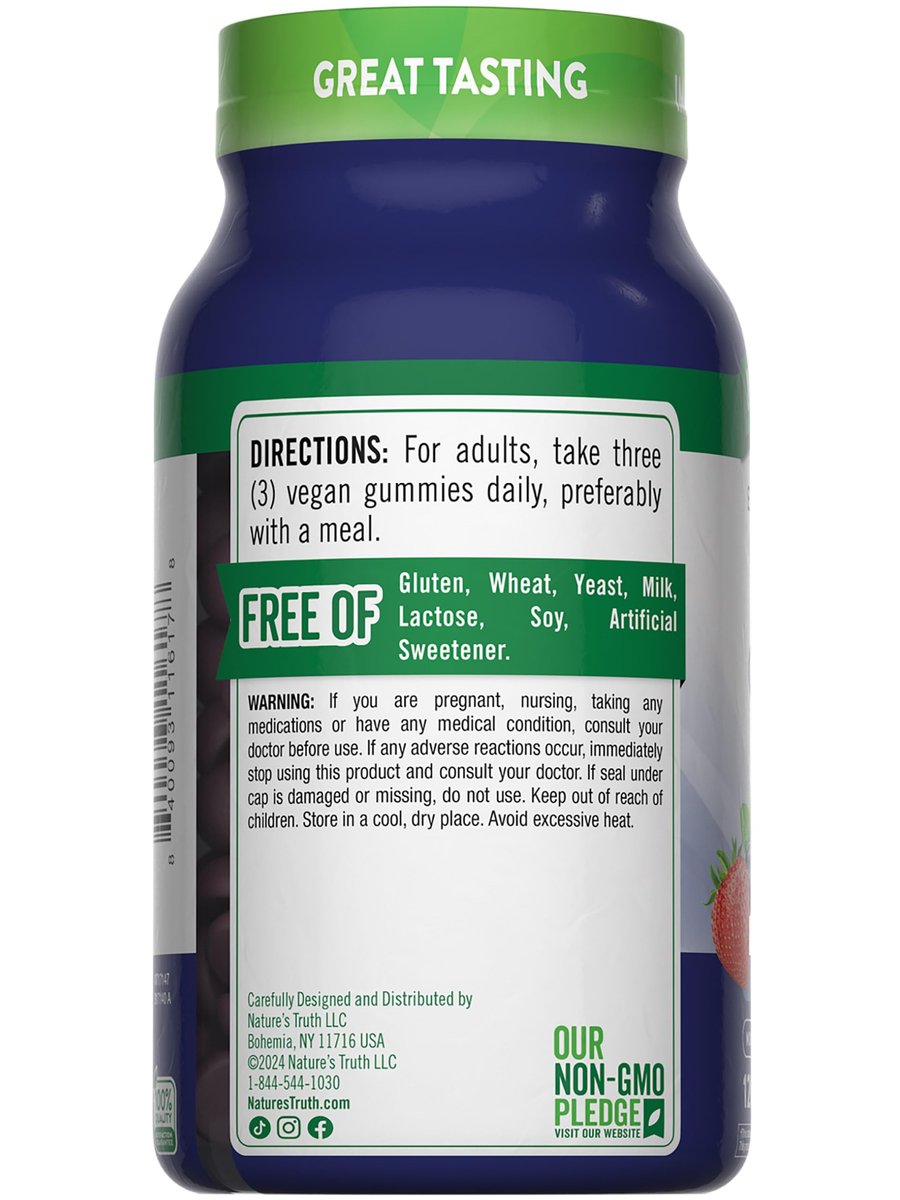 Nature's Truth Zink-Gummis für Erwachsene | 50 mg | 120 Stück | Vegan, Nicht-GVO & Glutenfrei | Gemischter Beerengeschmack