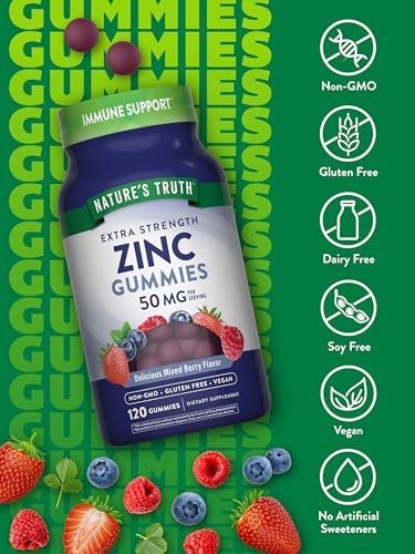 Nature's Truth Zink-Gummis für Erwachsene | 50 mg | 120 Stück | Vegan, Nicht-GVO & Glutenfrei | Gemischter Beerengeschmack