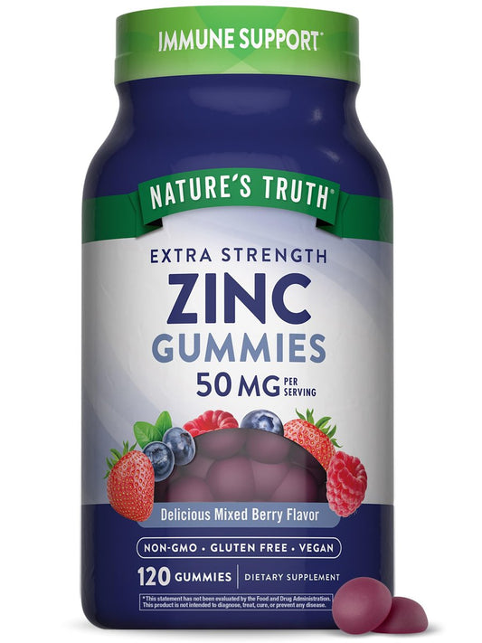 Nature's Truth Zink-Gummis für Erwachsene | 50 mg | 120 Stück | Vegan, Nicht-GVO & Glutenfrei | Gemischter Beerengeschmack