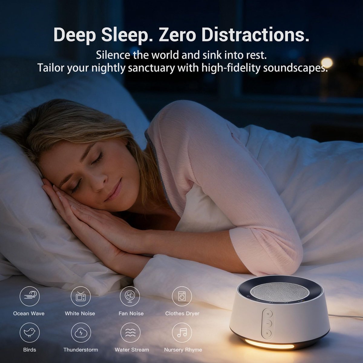 BGOVERSS Weißes Rauschgerät mit Nachtlicht – 20 beruhigende Klänge, 10 Farben, 5 Timer & Memory-Funktion, tragbarer Schlaf-Soundmachine für Babyzimmer, Kinder & Erwachsene, Rosa