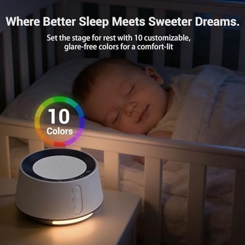 BGOVERSS Weißes Rauschgerät mit Nachtlicht – 20 beruhigende Klänge, 10 Farben, 5 Timer & Memory-Funktion, tragbarer Schlaf-Soundmachine für Babyzimmer, Kinder & Erwachsene, Rosa