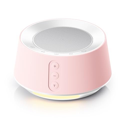 BGOVERSS Weißes Rauschgerät mit Nachtlicht – 20 beruhigende Klänge, 10 Farben, 5 Timer & Memory-Funktion, tragbarer Schlaf-Soundmachine für Babyzimmer, Kinder & Erwachsene, Rosa