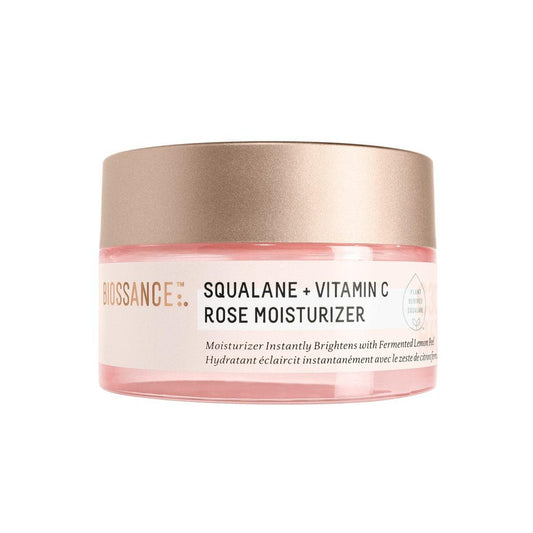 Biossance Squalan + Vitamin C Rosen-Gesichtsfeuchtigkeitscreme – Antioxidantienreiche Tages-/Nacht-Gesichtslotion – Hydratisiert und glättet feine Linien – Gleicht Hautton aus und reduziert Verfärbungen – Für strahlende Haut, 1,69 Fl Oz
