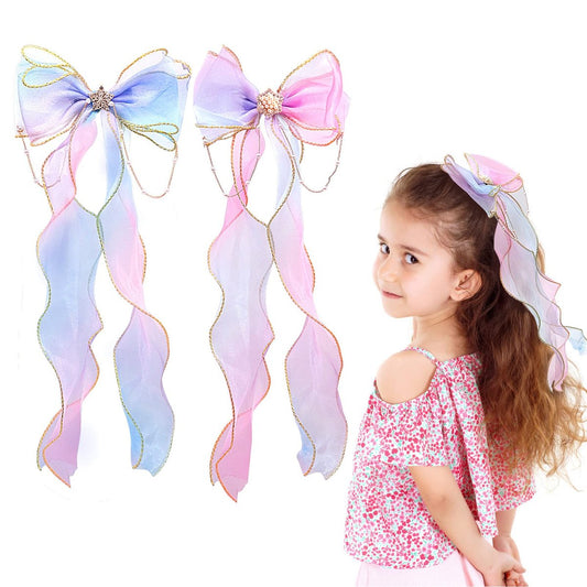 2 Stück Regenbogen-Schleifen-Haarschleifen für Mädchen, Prinzessin-Bowknot-Haarspangen, Bunte Schleifen-Alligator-Clips Haaraccessoires